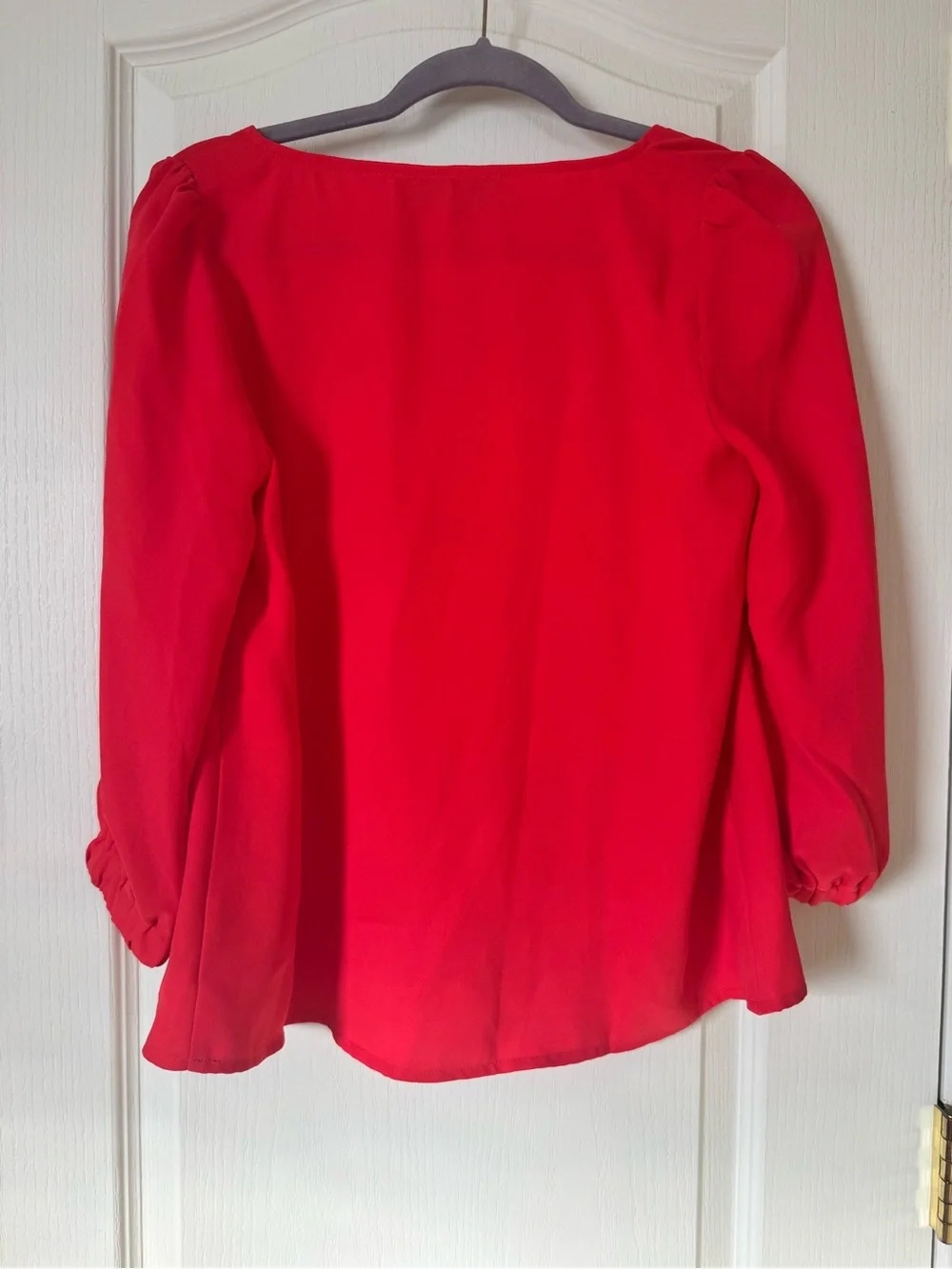 Tuckernuck Red V-Neck Blouse Puff Sleeve Top XS